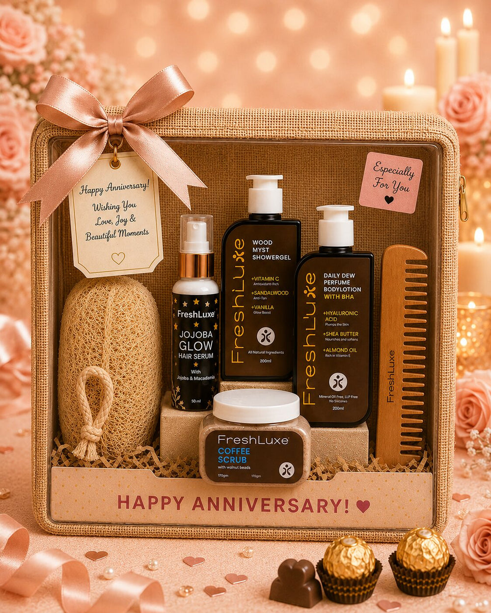 FreshLuxe Anniversary & Wedding Gift Hamper for Men - Gift for Husband | Box, Basket & Anniversary Hamper for Him | Grooming Kit & Skin Care Kit - 4-Piece Set