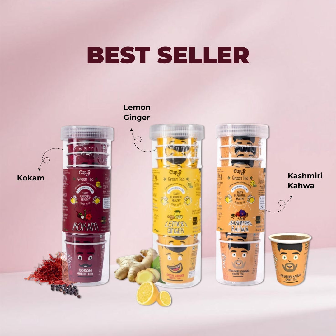Cupji Bestseller Trio Combo – Kokam, Lemon Ginger & Kahwa (30 Cups)