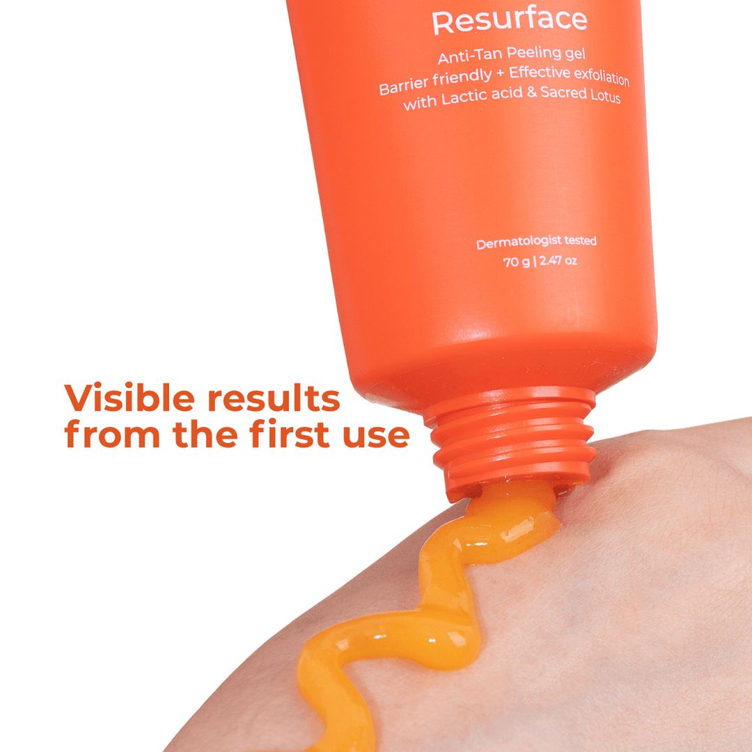 Skinvest Resurface Anti-Tan Peeling Gel with 1% Lactic Acid & Soothing Botanicals | Peels Away Tan, Brightens Skin, Smoothens Texture | Gentle for All Skin Types | Fragrance-Free | 70gm