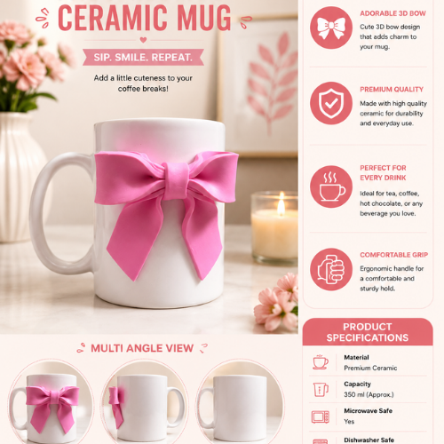 Ruban Rose – 3D Pink Bow Ceramic Mug