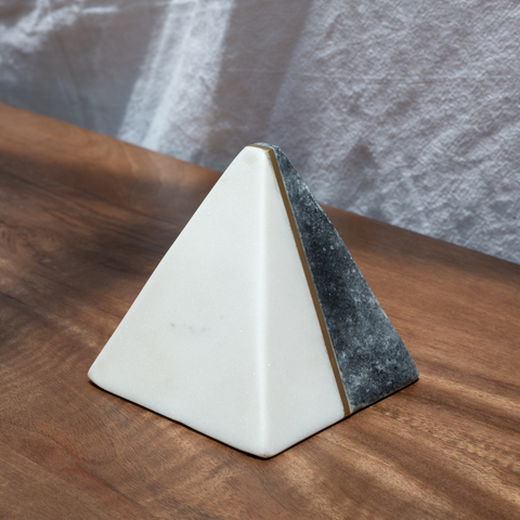 Muun Home Black & White Marble Pyramid w/brass Inlay