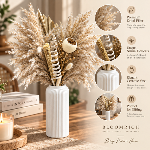 Sable Cotele – Pampas Arrangement in Ribbed Ceramic Vase