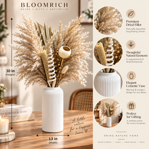 Sable Cotele – Pampas Arrangement in Ribbed Ceramic Vase