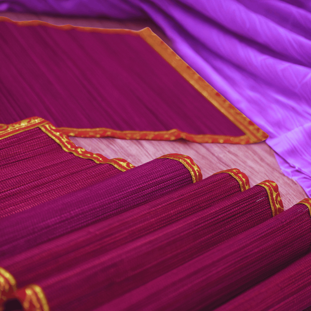 Zari Series | Bamboo Placemats (Set of 6) - Pink with Rose Zari Finish