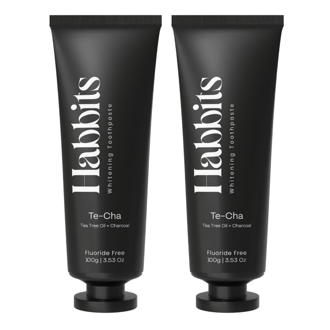 Habbits Te-Cha Whitening Toothpaste | Tea Tree + Activated Charcoal | Fluoride-Free | Fights Plaque & Bad Breath | Natural, Vegan, Enamel-Safe Toothpaste
