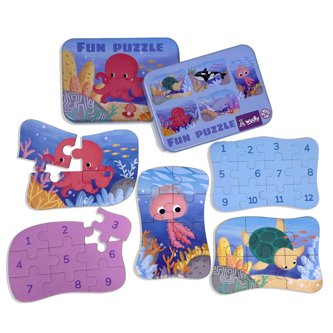 Wudly Wooden Progressive Puzzle Metal Box sea creature