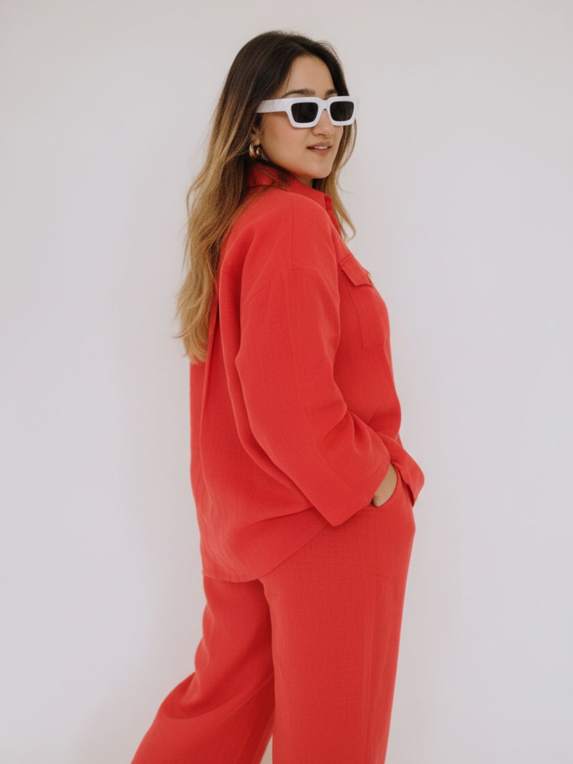 CRIMSON POCKET LINEN PANT SET