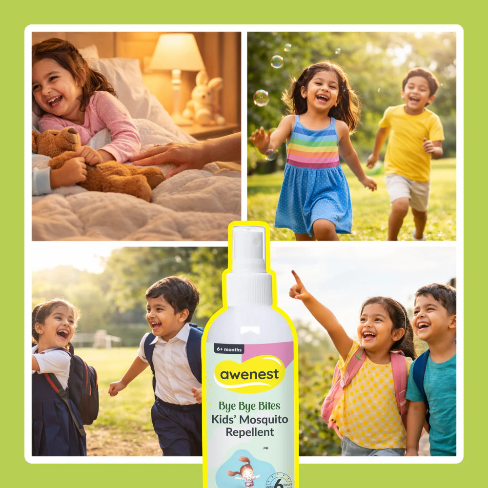 Mosquito Repellent Spray for Kids - awenest Bye Bye Bites | Citronella & Lemongrass Oils, DEET-Free | Safe for Babies 6+ Months | Skin-Friendly, Natural Insect Protection for Indoor & Outdoor Use – 100mlx2