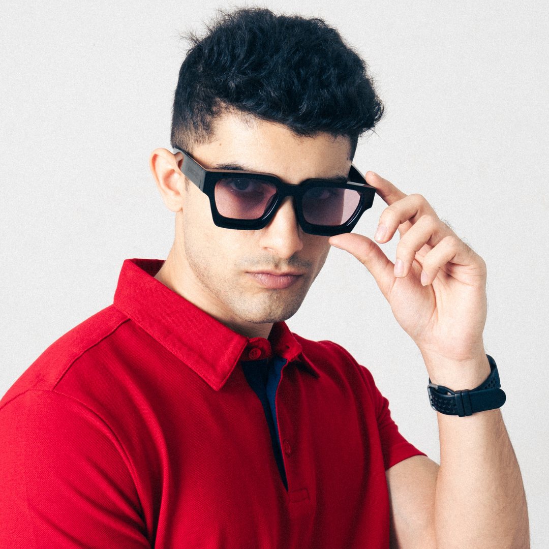 Monkstory MonkStory Runway Acetate Unisex Sunglasses - Black With Purple Lens