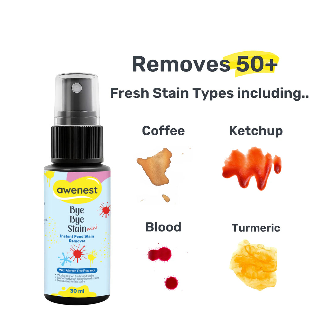 Instant Stain Remover Fabric Spray for Food Stains - awenest Bye Bye Food Stain, works on 50+ Food and Blood Stains on-the-go Pack of 3 x 30 ml