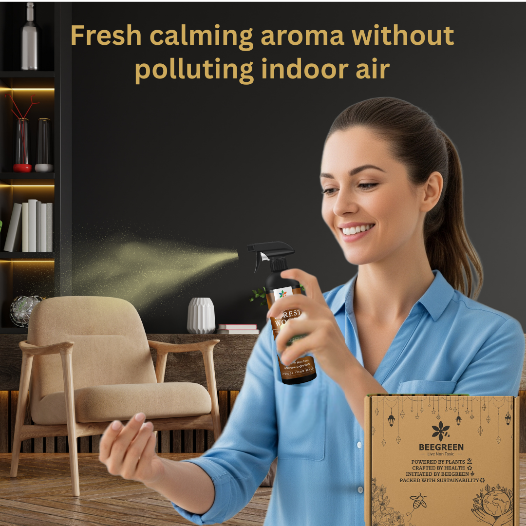 Beegreen Room Freshener Spray Forest Woody 500 ml, Wood Natural Fragrance, Eco-friendly & Biodegradable, Essential Oils, Non-Alcoholic, Kids & Pet Safe, Long Lasting For Home & Office