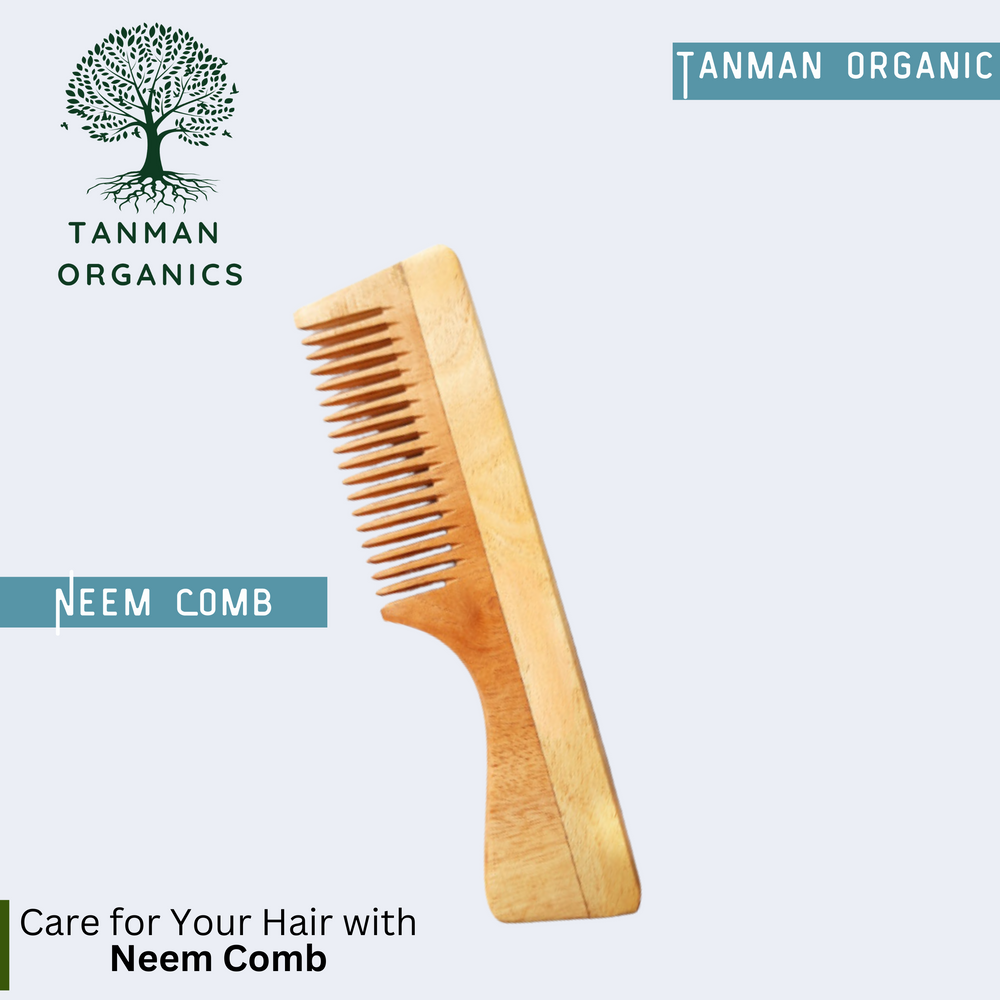 Tanman Organics Pure Kacchi Neem Wood Handle Comb Regular Teeth