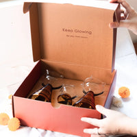 Muun Home Glass Diya Gift Box - Two Tall Diya + Short Diya