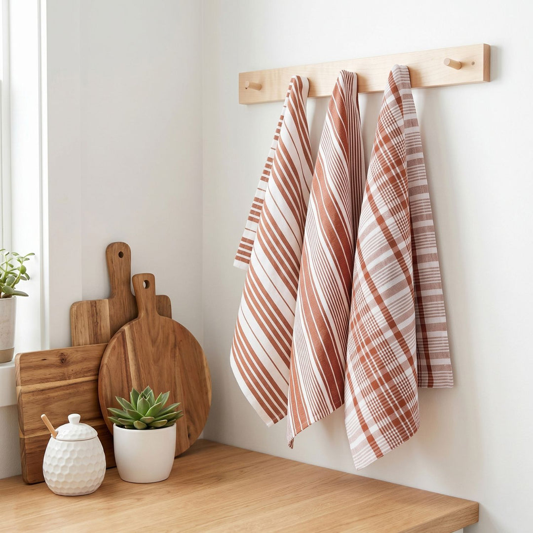 Striped & Checked Cotton Dish Towels ( Set of 3)