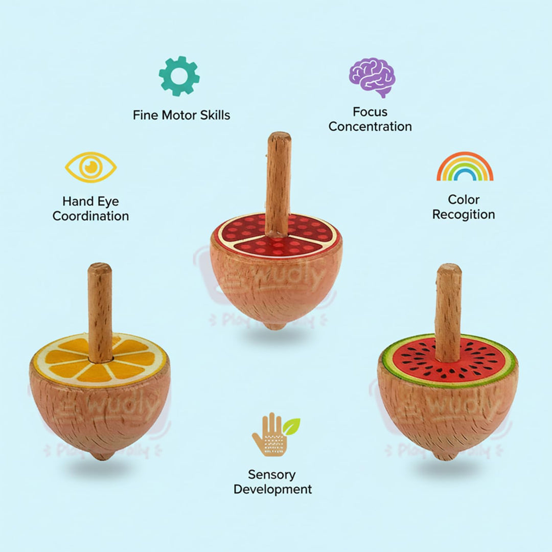 Wudly Wooden Spinning Top with Fruits (set of 3)