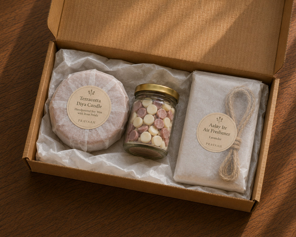 Signature Minis Refresh | Luxury Handmade Rakhi Gift Box with Soy Wax Air Freshener, Wax Melts & Terracotta Candle | Sustainable Gift for Brother & Sister | Pravaah