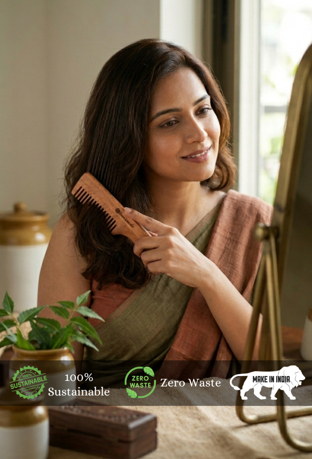 Almitra Sustainables Neem Wood Hair Comb – Handle