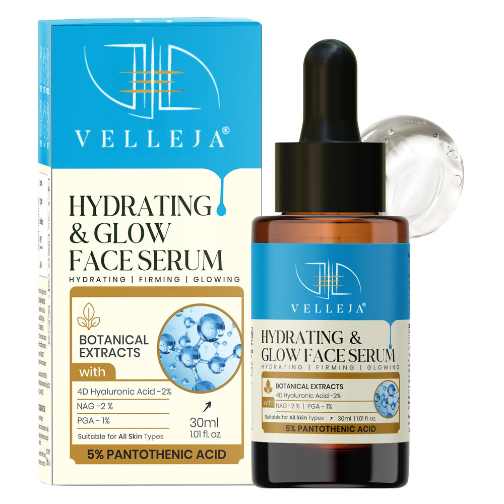 Velleja Hyaluronic Acid Hydrating & Glow Face Seruml48-Hour Moisture Lock Plumping, Firming & Lightweight Serum for Extra Dry Skin