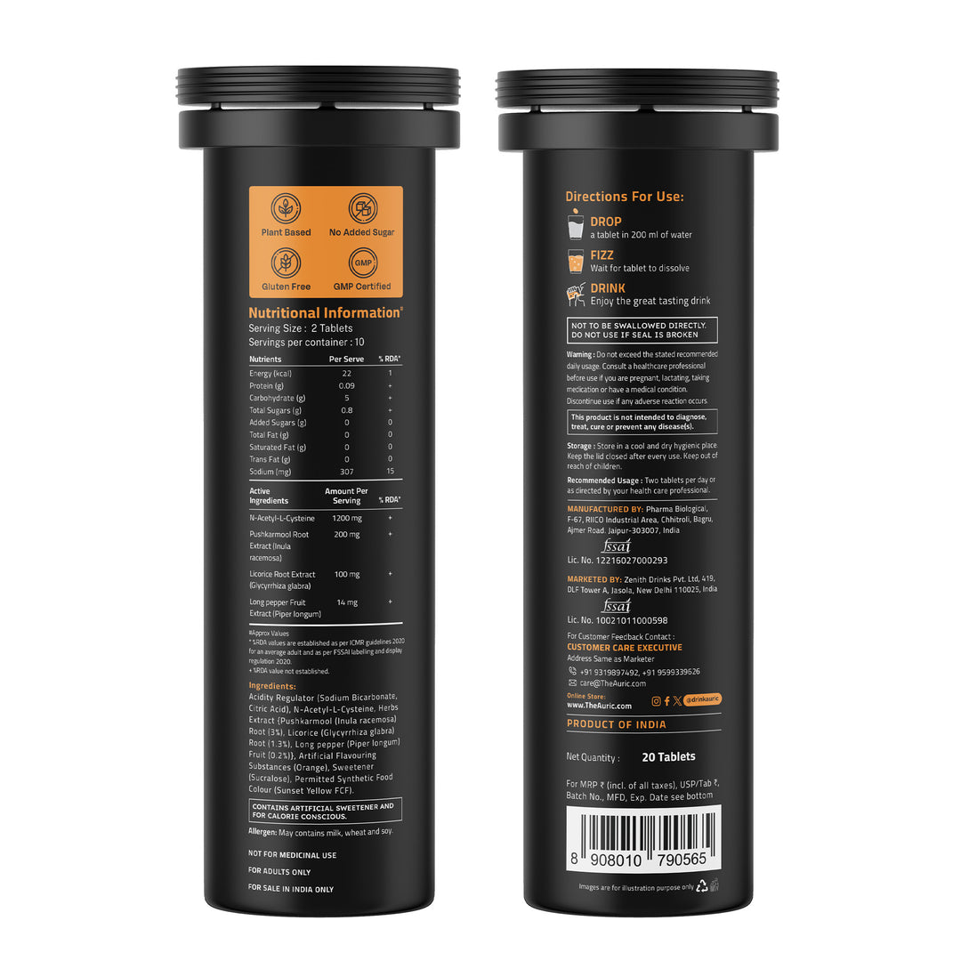 Auric Lung Detox Supplement | Natural Blend of NAC (N acetyl L cysteine), Pushkarmool, Piper Longum & Licorice Herbs Extract | Resp 365