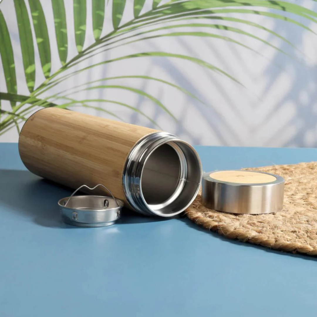 The Bamboo Bae Bamboo Stainless Steel Water Bottle 500ml | Vacuum Insulated | Hot & Cold 12 Hours | Leak Proof | Eco Friendly