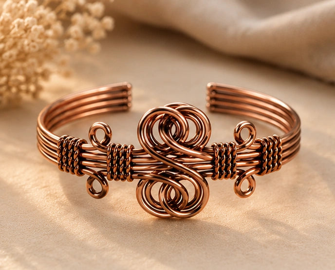 Designer Copper Kada for Women – Beautifully Carved Ayurvedic Copper Bracelet