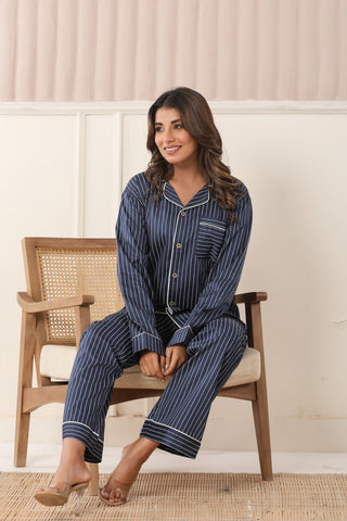 Paizlie Midnight Blue Stripes Loungewear | 100% Organic Cotton | Unisex