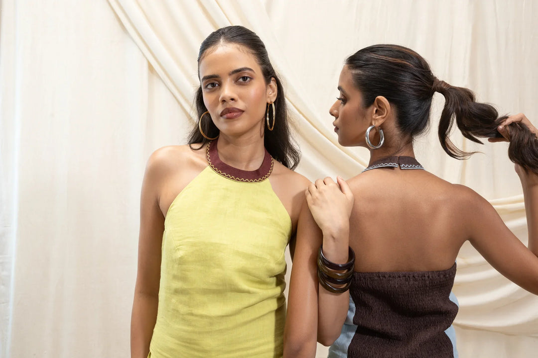 AKASHI Halter Corset Top with smocked back