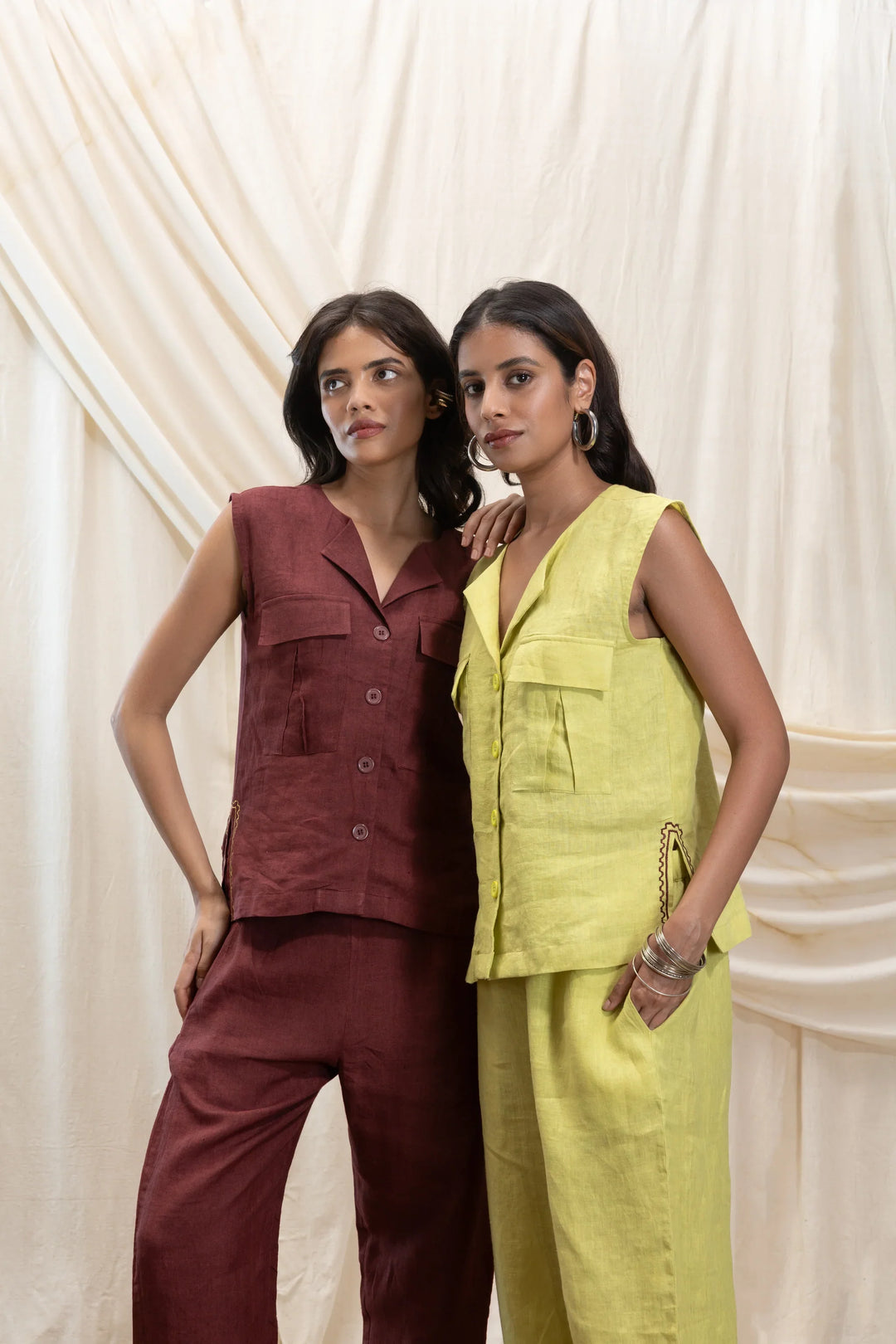 AKASHI Linen utilty vest and pant set