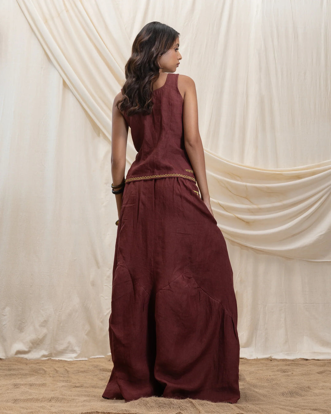 AKASHI Linen tie up corset and flowy skirt set 