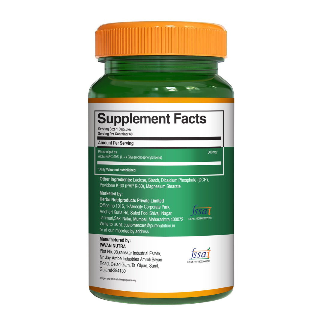 Alpha-GPC 300mg Capsules Brain Function, Focus & Mental Clarity | 60 Capsules