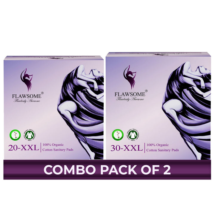 Flawsome 100% Organic Sanitary Pads | High Absorption | Cotton Sanitary Pads | Soft and Rash Free | Toxin-Free (Pack of 50, XXL)