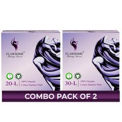 Flawsome 100% Organic Sanitary Pads | High Absorption | Cotton Sanitary Pads | Soft and Rash Free | Toxin-Free (Pack of 50, L)