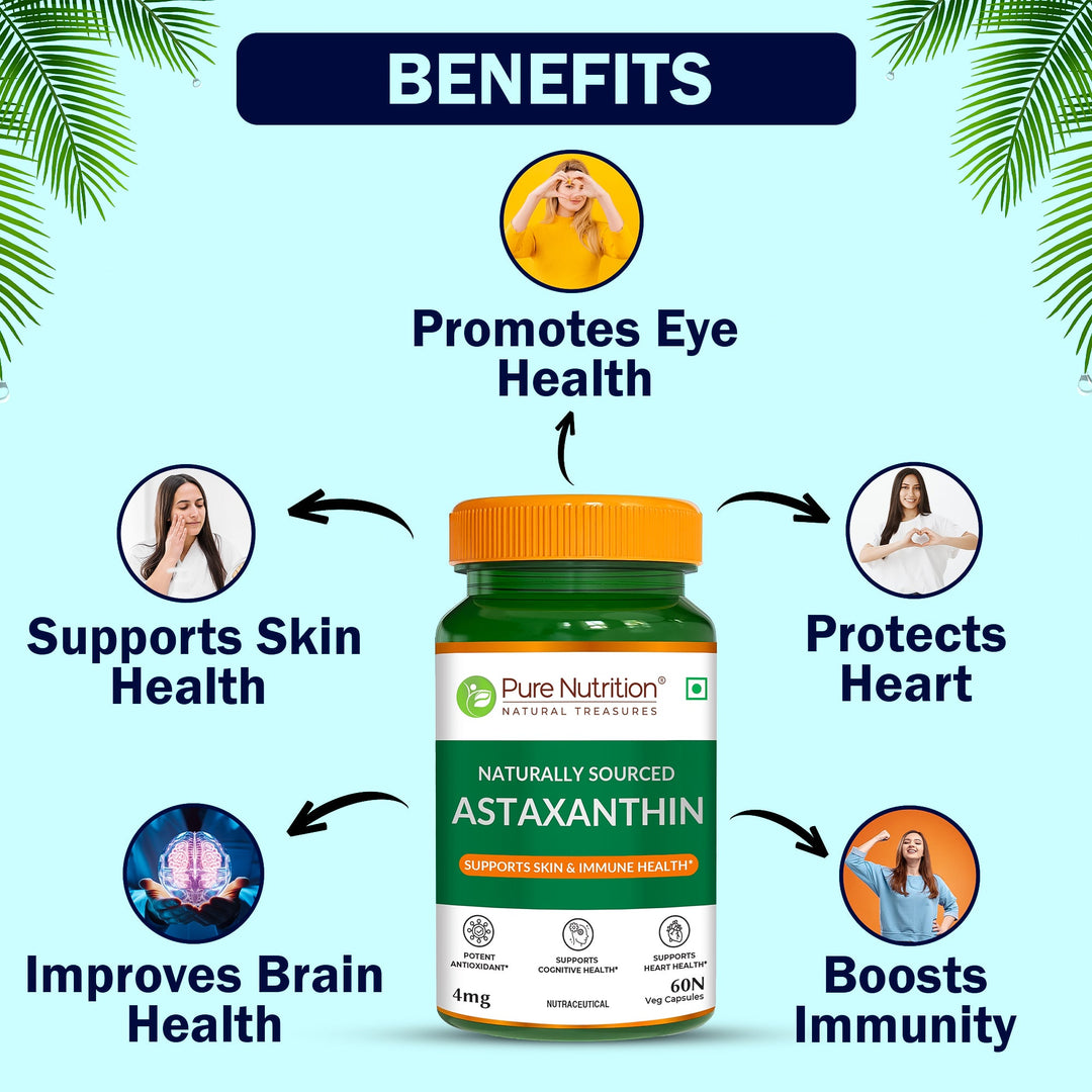 Astaxanthin 4mg Veg Capsules Eye, Skin & Muscle Health | Natural Antioxidant