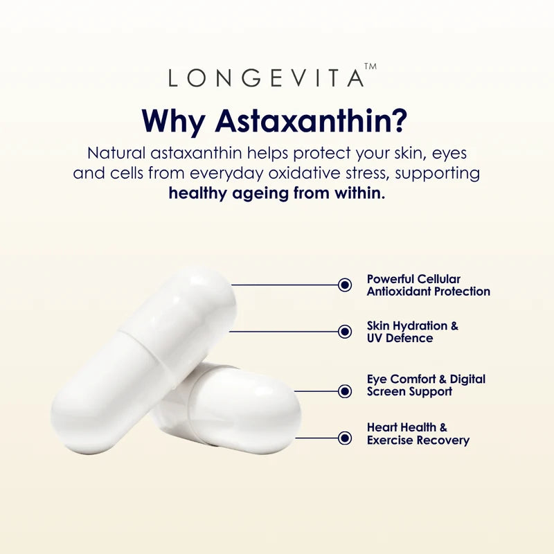 Longevita Astaxanthin | 6 mg Natural Microalgae Astaxanthin | Capsules