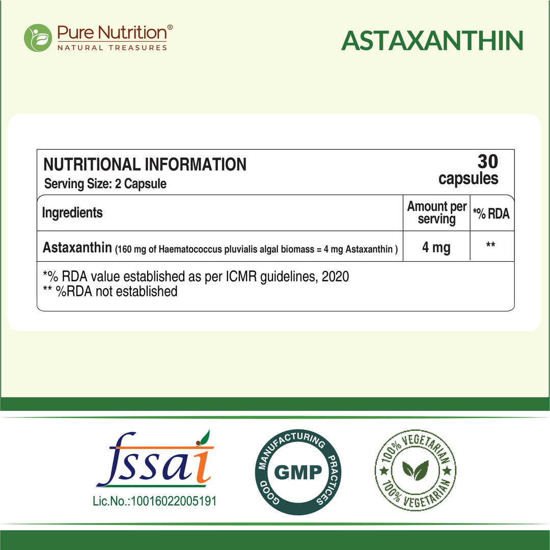 Astaxanthin 4mg Veg Capsules Eye, Skin & Muscle Health | Natural Antioxidant