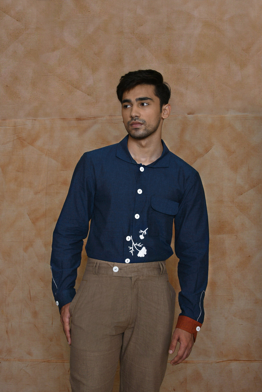 Anushé Pirani High Low Hem Shirt | Handwoven Organic Cotton | Indigo, Men's