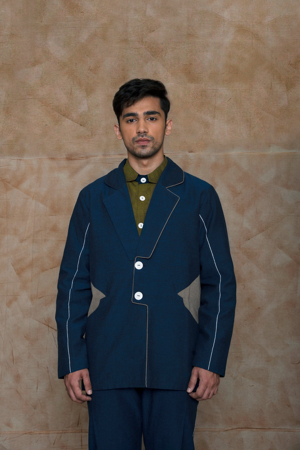 Anushé Pirani Jacket with Colour Block Pockets | Handwoven Cotton | Indigo, Men's