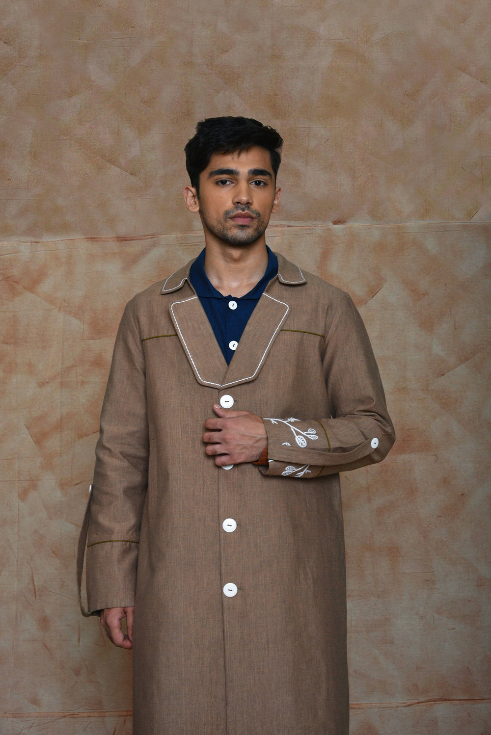 Anushé Pirani Trench with Welt Pockets | Handwoven Cotton | Oatmeal, Men's