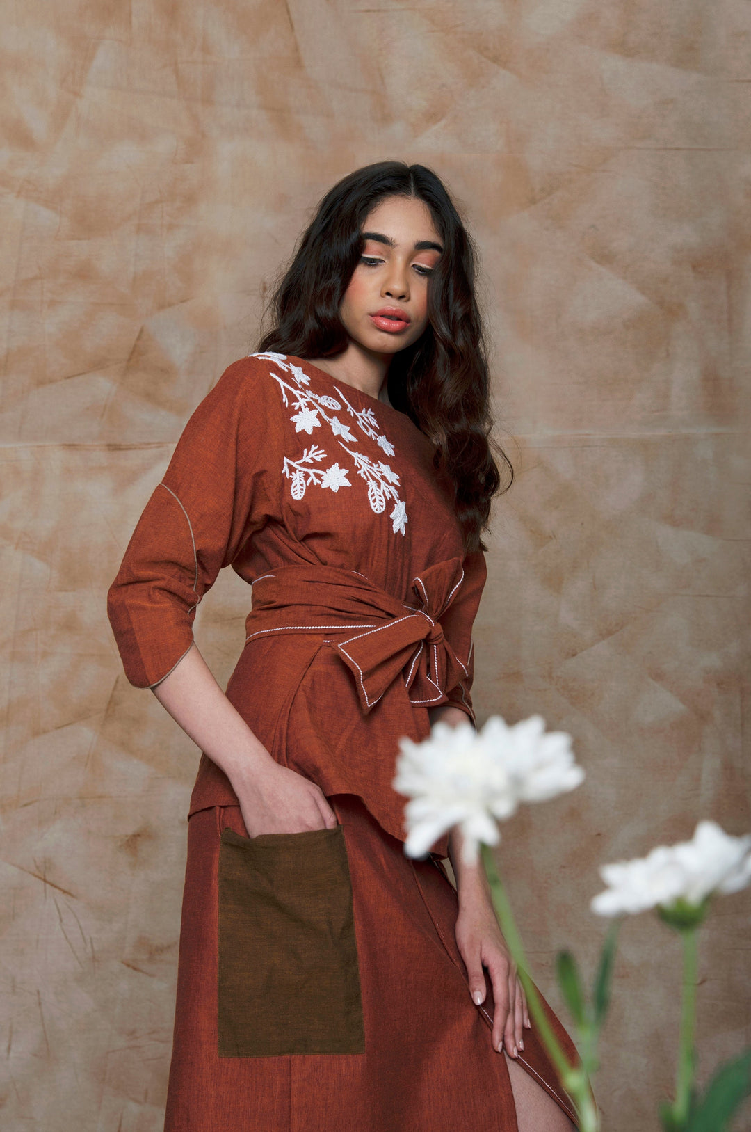 Anushé Pirani Boat Neck Top | Handwoven Organic Cotton | Rust, Women&