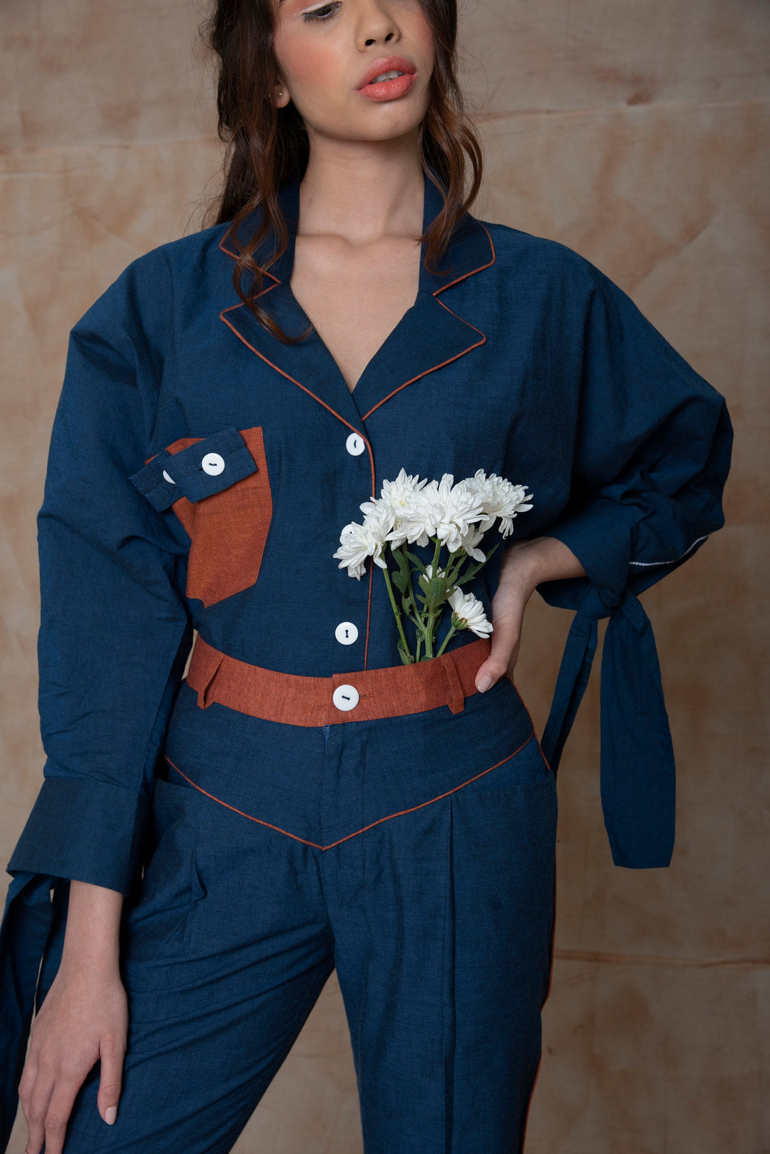 Anushé Pirani Volume Sleeves Shirt | Handwoven Cotton | Indigo, Women&