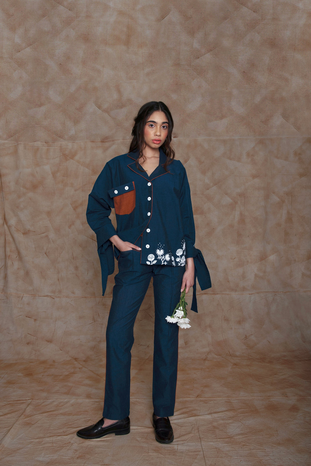 Anushé Pirani Volume Sleeves Shirt | Handwoven Cotton | Indigo, Women&