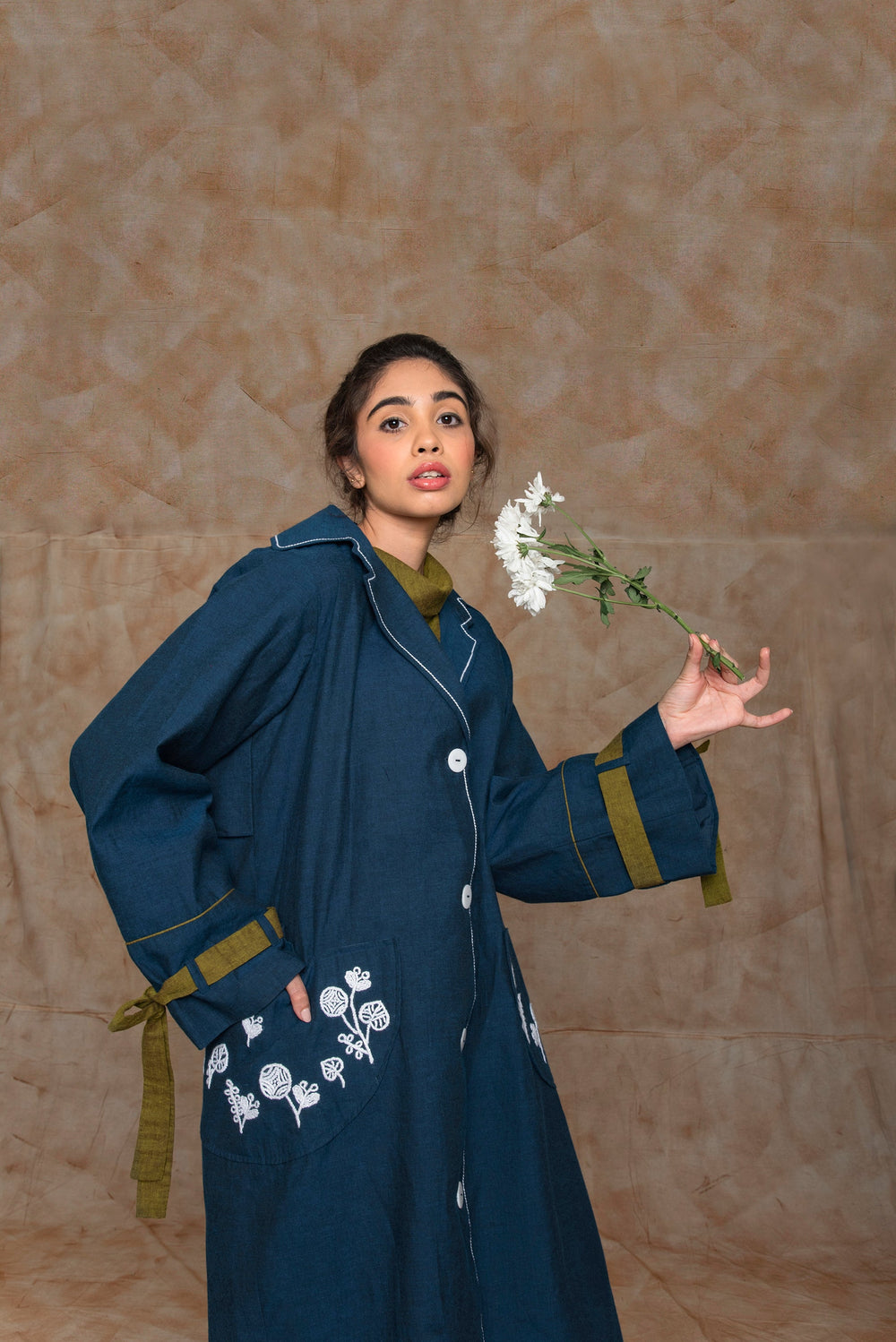 Anushé Pirani Trench with Side Pockets | Handwoven Cotton | Indigo, Women's