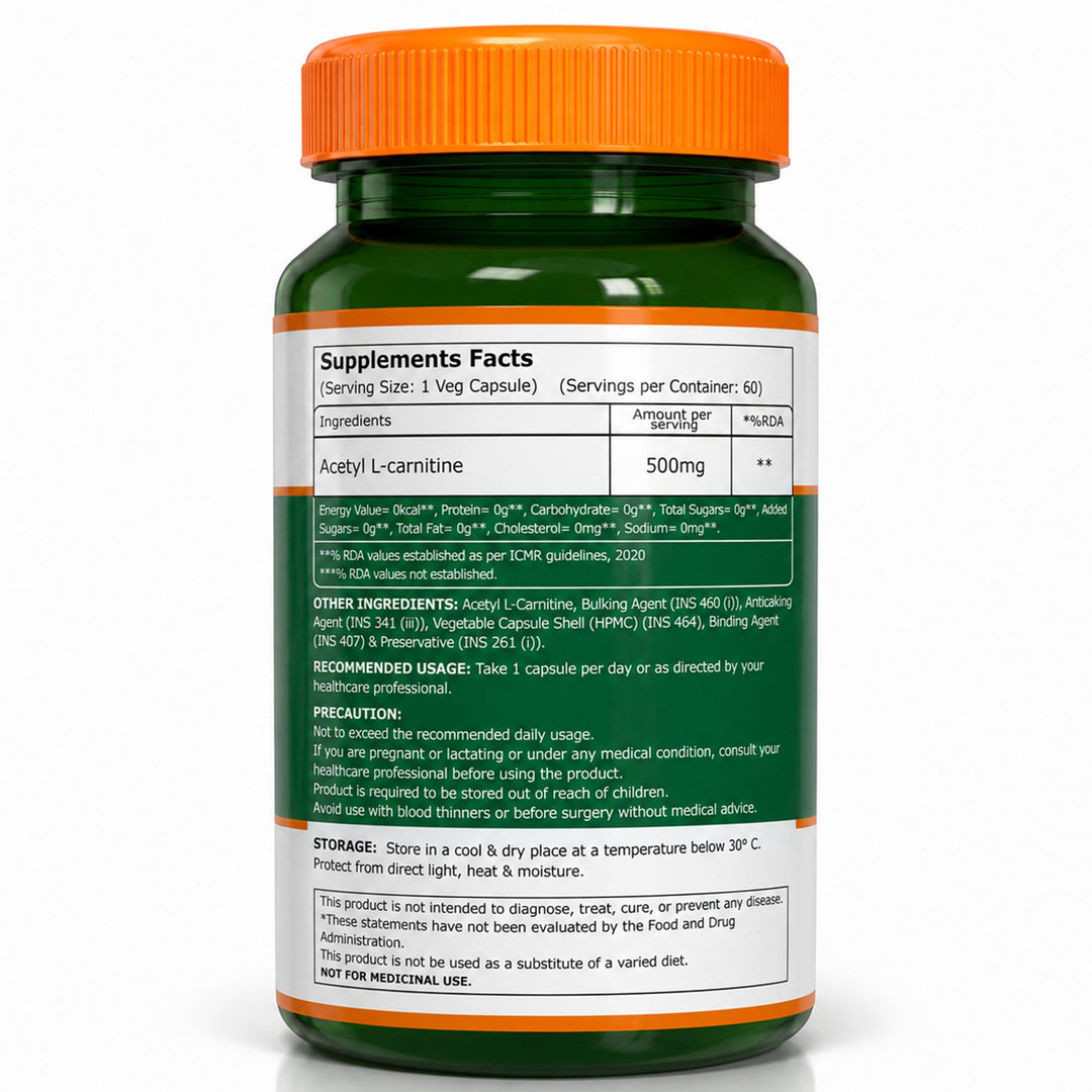 Acetyl L-Carnitine 500 mg | 60 Vegetarian Tablets