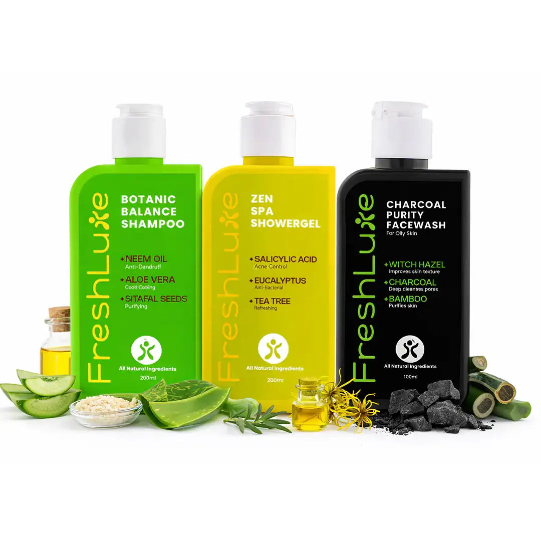 FreshLuxe Acne Control Combo | AYUSH-Approved | Salicylic Acid, Tea Tree, Neem-Aloe & Charcoal Facewash.