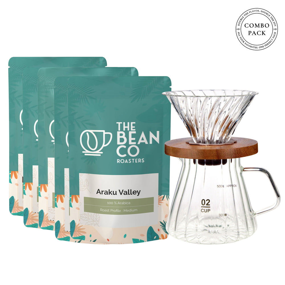 The Bean Co Roasters Pour Over Set Combo Pack | 600 ML | With 100% Roasted Coffee Ground  | Pour Over/Drip
