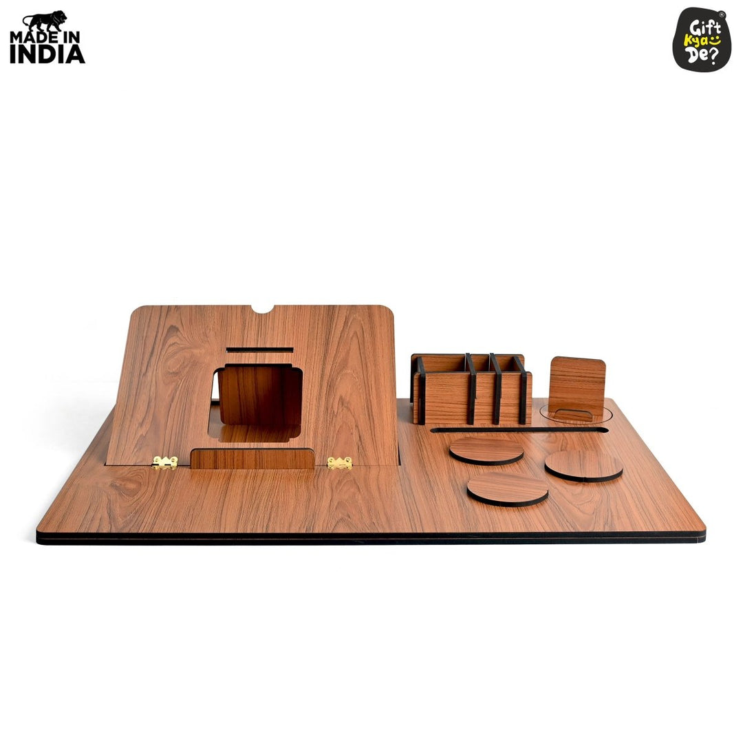 Gift Kya De Lapdesks Premium All-in-one Table top for Laptop Stand with Cooling pad Keyboard and Mouse pad Mobile Stand Stationary Desk Organizers and Coaster Set (All in One)