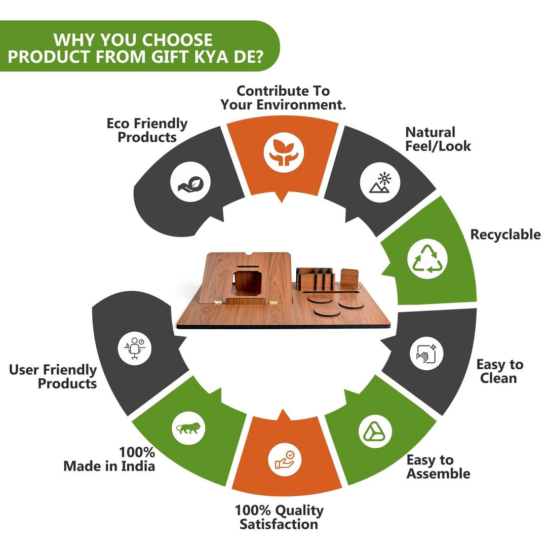 Gift Kya De Lapdesks Premium All-in-one Table top for Laptop Stand with Cooling pad Keyboard and Mouse pad Mobile Stand Stationary Desk Organizers and Coaster Set (All in One)