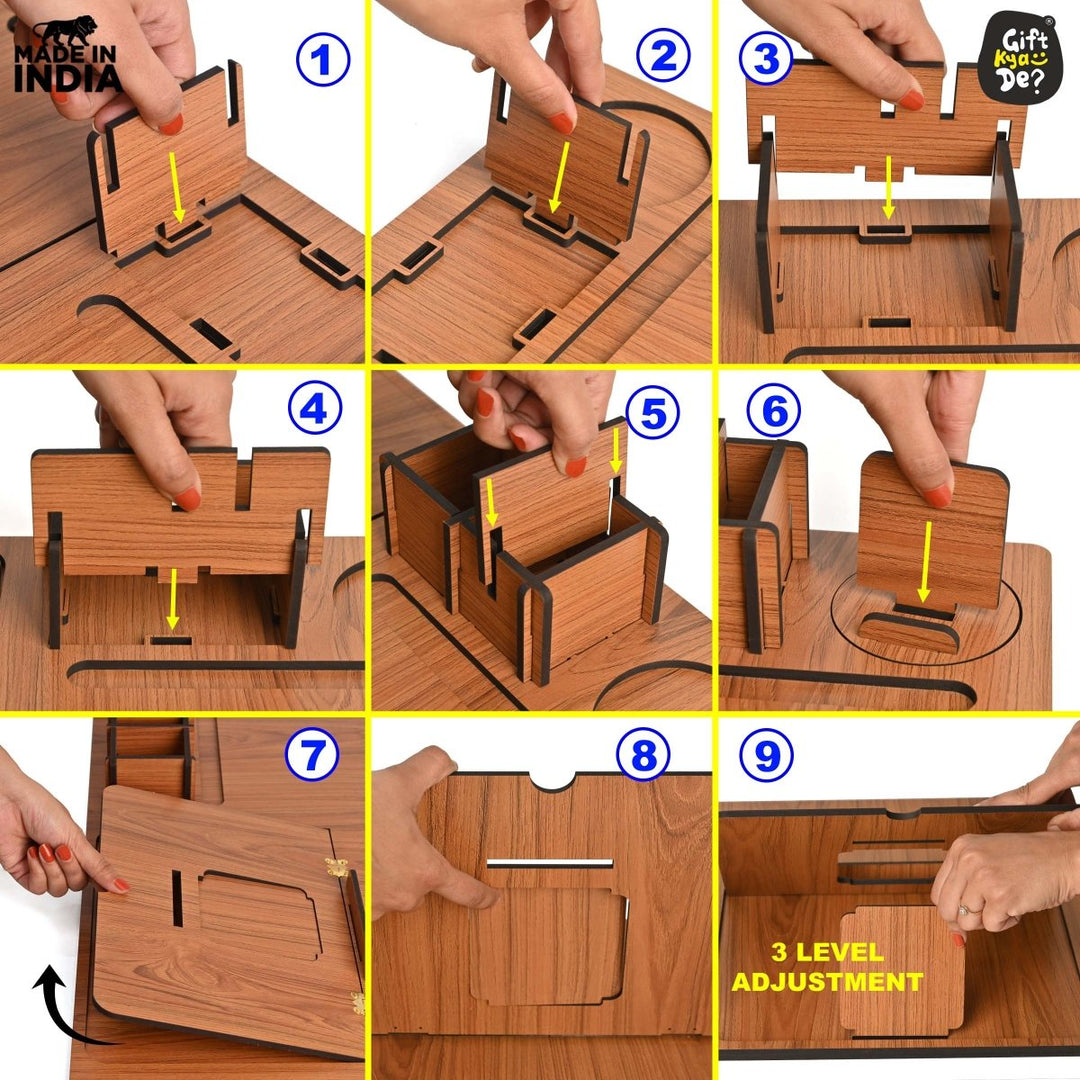 Gift Kya De Lapdesks Premium All-in-one Table top for Laptop Stand with Cooling pad Keyboard and Mouse pad Mobile Stand Stationary Desk Organizers and Coaster Set (All in One)