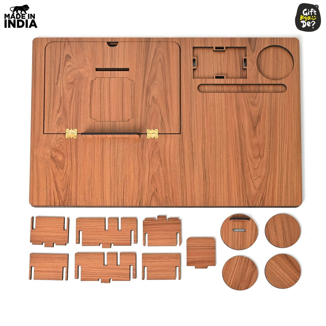 Gift Kya De Lapdesks Premium All-in-one Table top for Laptop Stand with Cooling pad Keyboard and Mouse pad Mobile Stand Stationary Desk Organizers and Coaster Set (All in One)