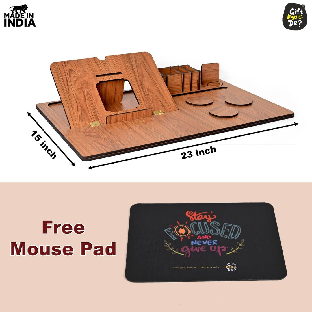 Gift Kya De Lapdesks Premium All-in-one Table top for Laptop Stand with Cooling pad Keyboard and Mouse pad Mobile Stand Stationary Desk Organizers and Coaster Set (All in One)